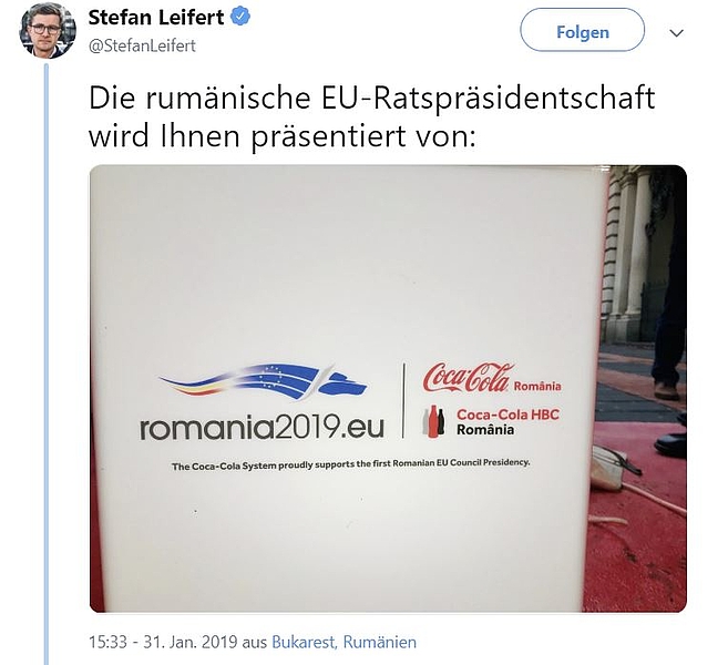 Coca-Cola-Coke-Romania-2019-Imagewerbung-Parteisponsoring-Korrumpierung-Korruption-sponsoring-EU-European-Union-Kritisches-Netzwerk-Ratspraesidentschaft-Konzernsponsoring