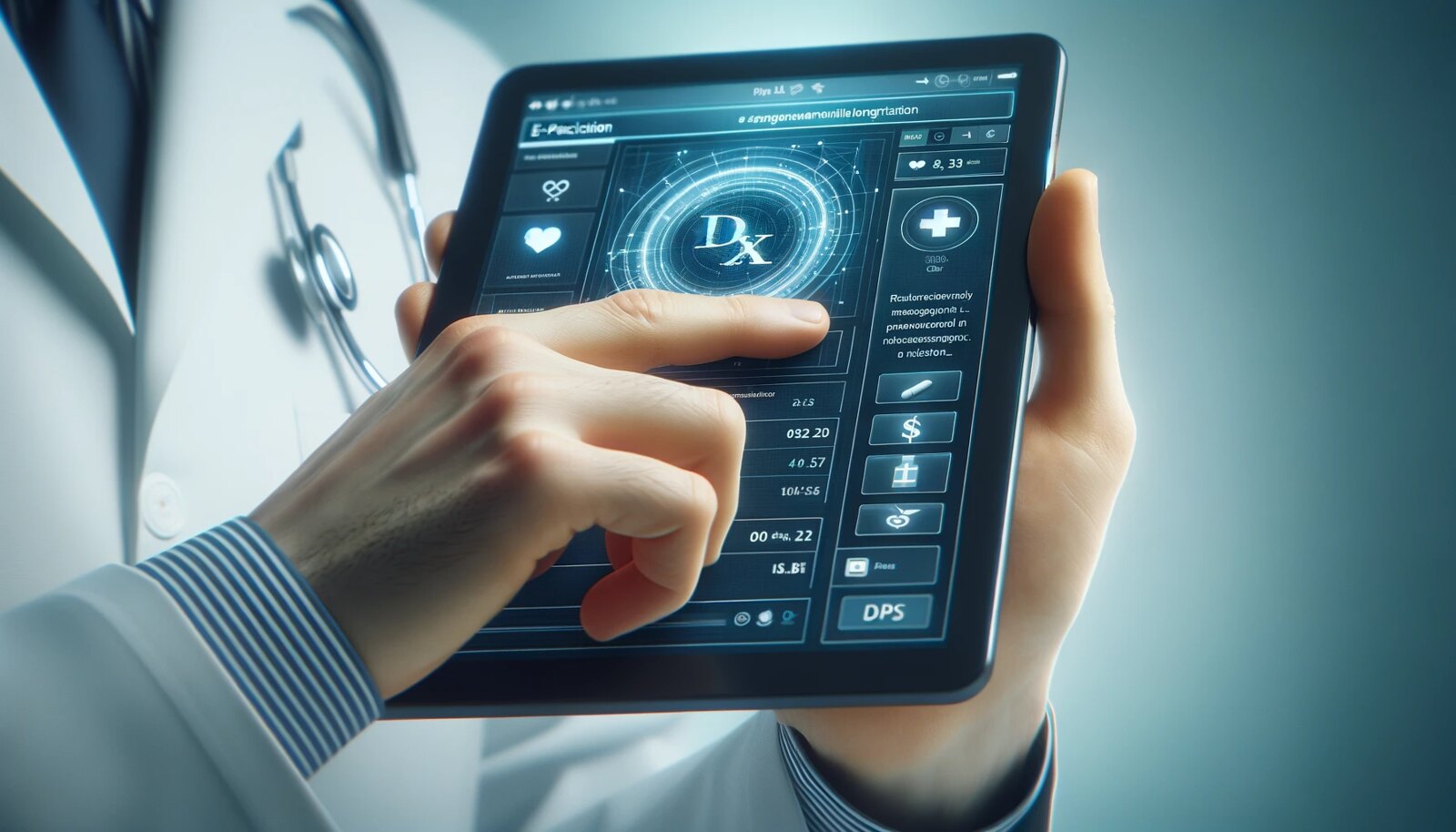 E-Rezept-Touchscreen-Gesundheitstechnologie-elektronisches-Rezept-QR-Code-Datenspeicherung-Datenweitergabe-Kritisches-Netzwerk 