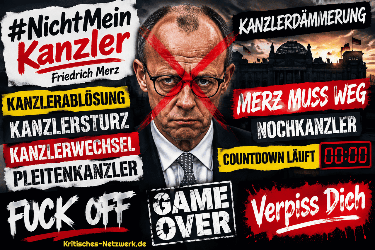 Friedrich_Merz_Kanzlerdaemmerung_Kanzlerabloesung_Kanzlersturz_Kanzlerwechsel_Pleitenkanzler_Merz_muss_weg_Nochkanzler_Countdown_laeuft_FUCK_ OFF_GAME_OVER_Verpiss_Dich_Kritisches-Netzwerk