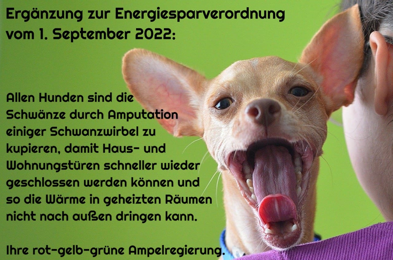 Hundeschwänze, Kupieren, Amputation, Energiesparverordnung, Energiesparmassnahmen, Energiesparvorgaben, Energieeinsparungswahn, Heizkosten, Kritisches-Netzwerk