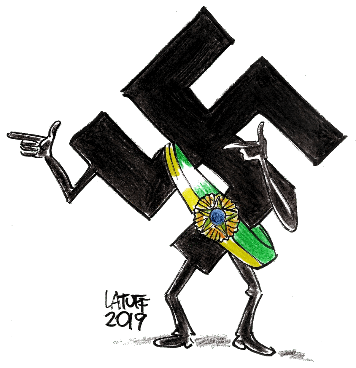 Jair-Messias-Bolsonaro-Hitler-Hakenkreuz-neofascismo-Rassismus-Rechtsextremismus-Rechtspopulismus-extremista-de-direita-Kritisches-Netzwerk-Latuff-desprezo-pela-humanidade