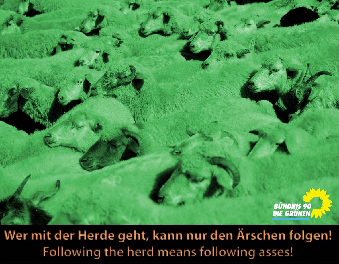 Schafe-Buendnisgruene-Die-Gruenen-Klimawandel-Klimahysterie-Wer-mit-der-Herde-geht-kann-nur-Aerschen-folgen-Kritisches-Netzwerk-Following-the-herd-means-following-asses