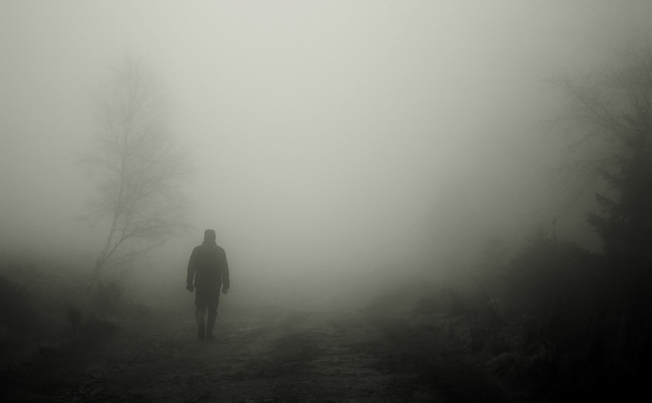 Spaziergang_Spazierengehen_Alleinsein_Einsamkeit_Ruhe_sozialer_Rueckzug_Depression_Mitsichalleinsein_Mitsichsein_Nebel_Kritisches-Netzwerk