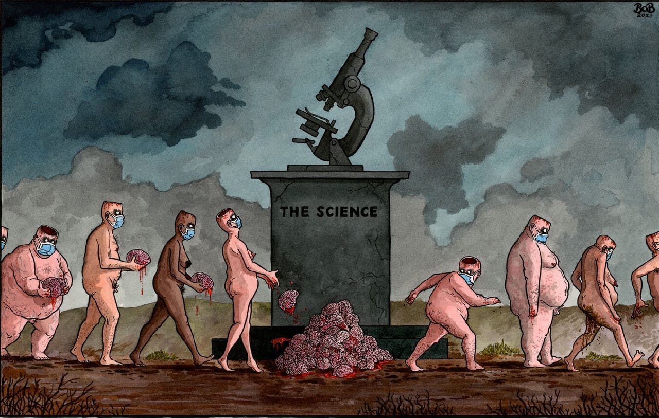 The_Science_Wissenschaft_Opferung_der_Vernunft_Sacrifice_of_Reason_Bob_Moran_Pseudokompetenz_Wissenschafter_Wissenschaftsglaube_Covid_Expertenrat_Kritisches-Netzwerk