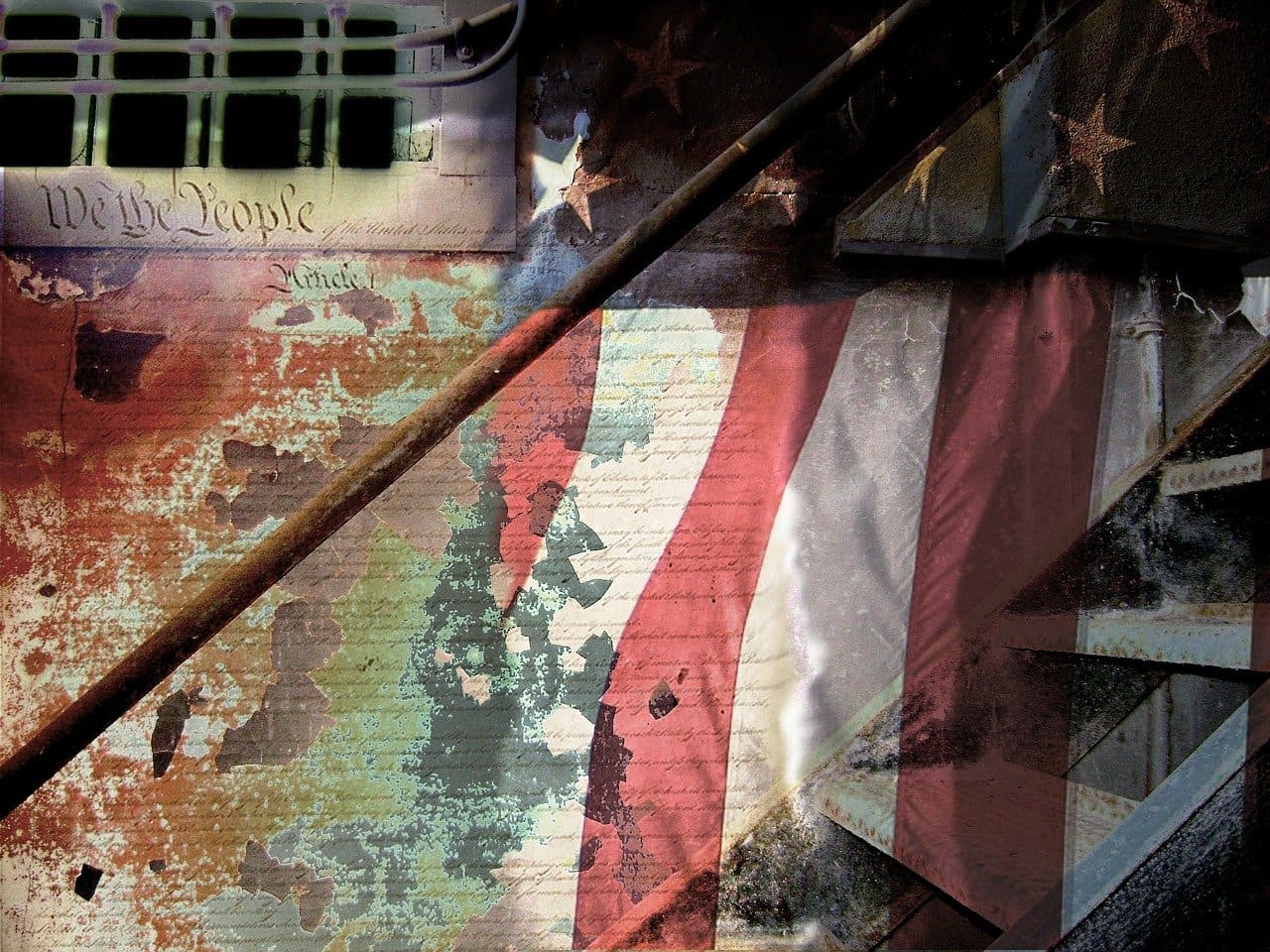 US-American-tattered-frayed-flag-zerschlissene-Flagge-Entdemokratisierung-Democratization-Kritisches-Netzwerk-Voelkerrechtsbrueche-Kriegstreiber-warmonger-war-criminals