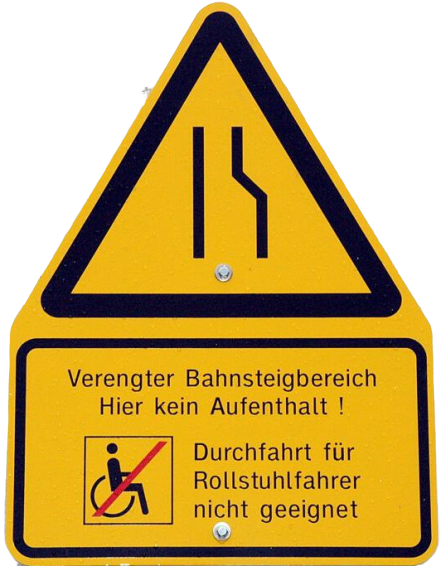 Verengter-Bahnsteigbereich-kein Aufenthalt-Durchfahrt-fuer-Rollstuhlfahrer-nicht-geeignet-Deutsche-Bahn-Kritisches-Netzwerk-Barrierefreiheit-Behindertengerechtigkeit